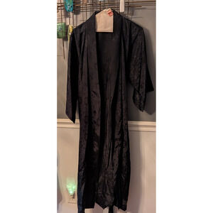CALIFORNIA DYNASTY Bathrobe Robe Silky Black Womens Large Vintage